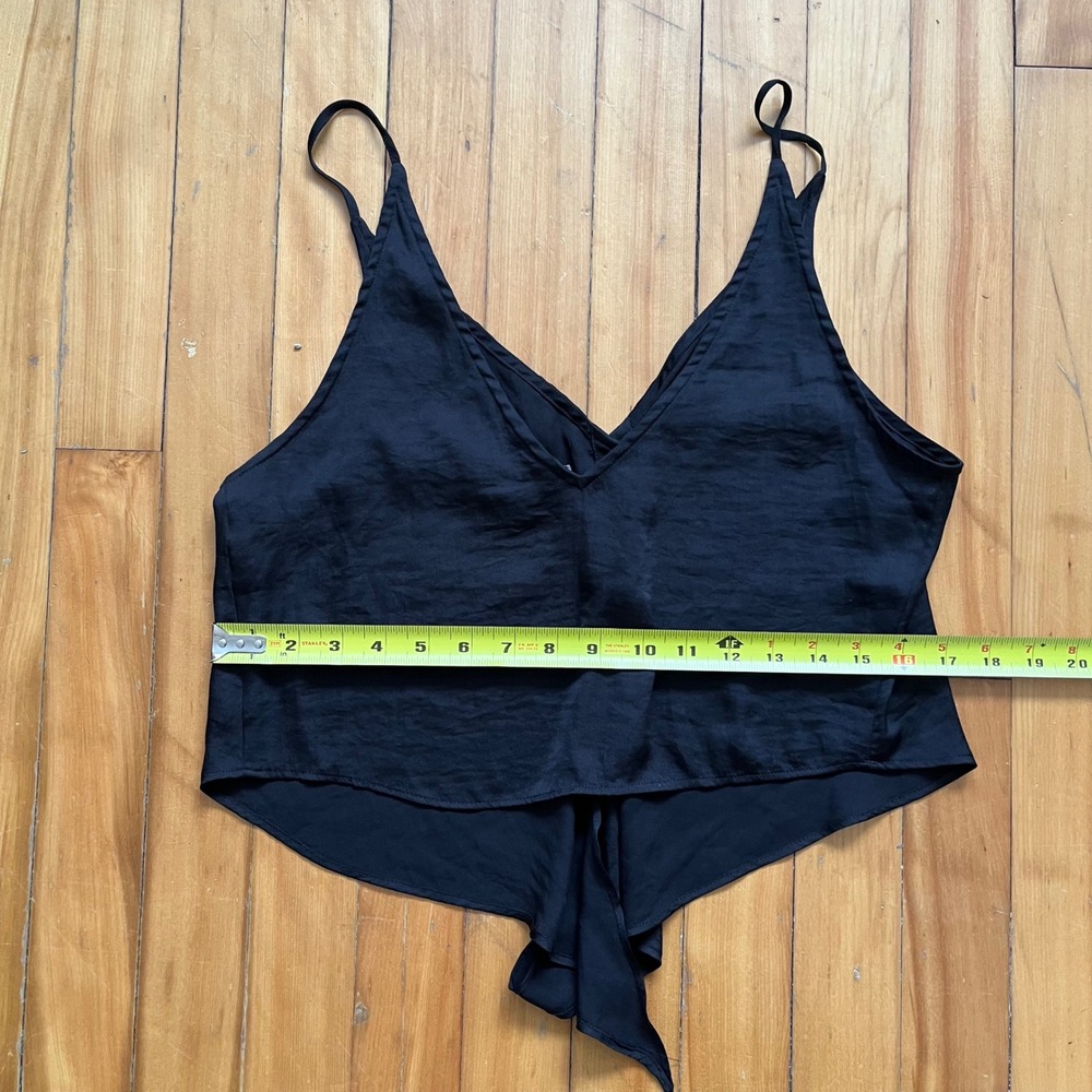 Intimately Free People Black Silky Tie Front Cropped V-Neck Cami Tank Top Small - Picture 5 of 7